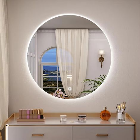 Miroir LED rond salle de bain – Intelligent, 3 couleurs, mémoire, IP54, tactile – 80×80 cm (1/5)