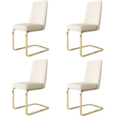 Set da 4 Sedie da pranzo 52x45x88 cm, con Design a Diamante e Gambe Metalliche Dorate, Confortevoli e Decorativi, Velluto, Beige (1/5)