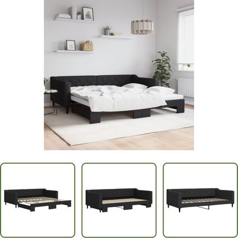 vidaXL Canapé double - Lit de jour avec gigogne sans matelas noir 100x200 cm (1/5)