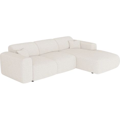 Grand canapé d'angle droit convertible en tissu bouclette blanc POGNI de Maison Céphy (1/5)