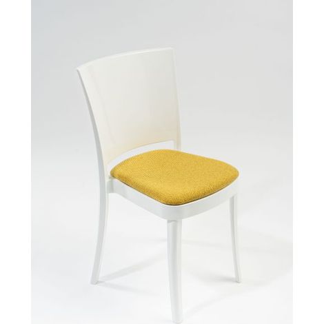 Sedia policarbonato BIANCO Lucienne - con cuscino TESSUTO TREVIRA CANVAS Colore cuscino Giallo (1/5)