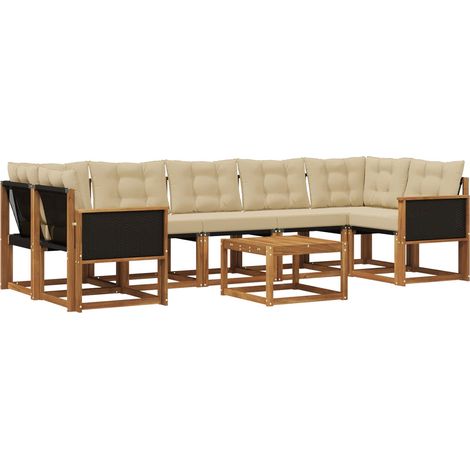 Set di divani da esterno con cuscino 8 pcs Naturale e Beige vidaXL