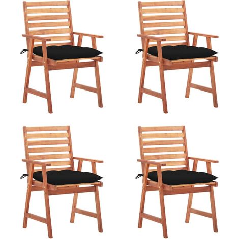 Sillas comedor de jardín y cojines 4 uds madera maciza acacia