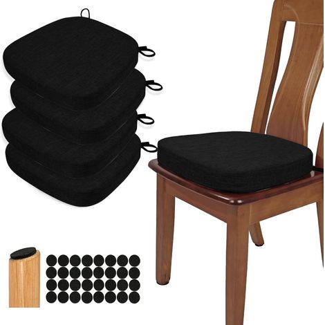 Lot de 4 coussins de chaise de salle à manger épais de 6,3 cm en forme de U en mousse haute densité confortables pour cuisine, antidérapants (4 pièces, noir) (1/5)