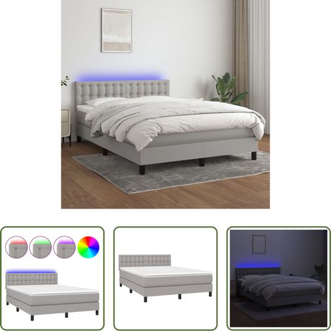 Sommier tapissier - Sommier à lattes de lit et matelas et LED Gris clair 140x190 cm (1/5)