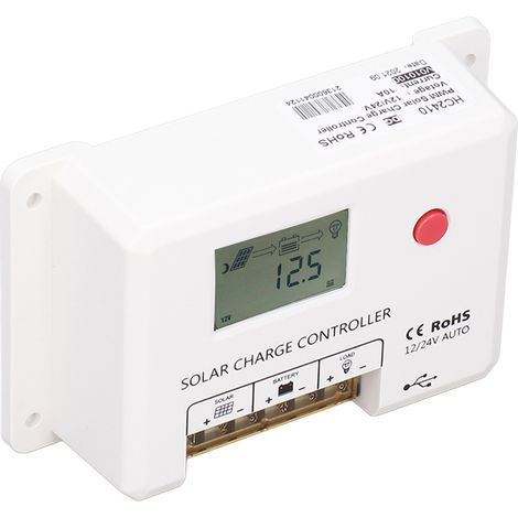 Régulateur de charge solaire PWM 10A, protection IP32, écran LCD, 12V/24V détection automatique, pour camping-cars et stations relais (1/5)