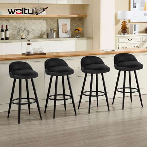 WOLTU 4x Tall Bar Stool. Bar Chair with Backrest. Kitchen Stool. Breakfast Stool Black