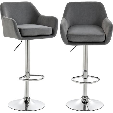 HOMCOM Set 2 Sgabelli Bar Girevoli a 360° in Velluto, Altezza Regolabile, Grigio (1/5)