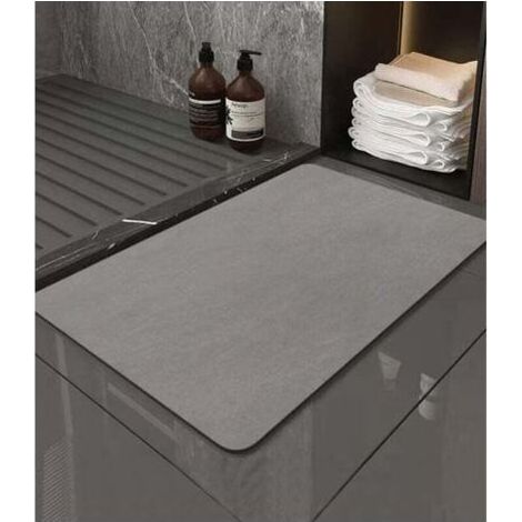 Tapis de Bain Antidérapant 40X60cm,Tapis Salle de Bain Diatomite Absorbant, Tapis Douche Séchage Rapide, Microfibre Tapis Absorbant Vaisselle, Gris (1/4)