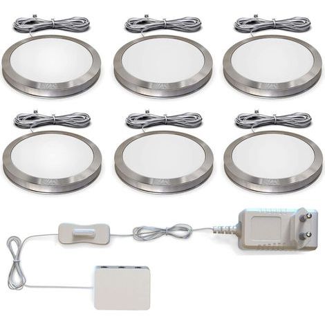 6 Unterbaustrahler, integrierte LED, 170 lm/Spot, Ankleidezimmerleuchte, Aufputz-Einbaustrahler für Küche, Vitrine, Schrank, Ausstellung, 3000 Kelvin, ultradünn 9,5 mm, Zubehör inklusive (1/5)