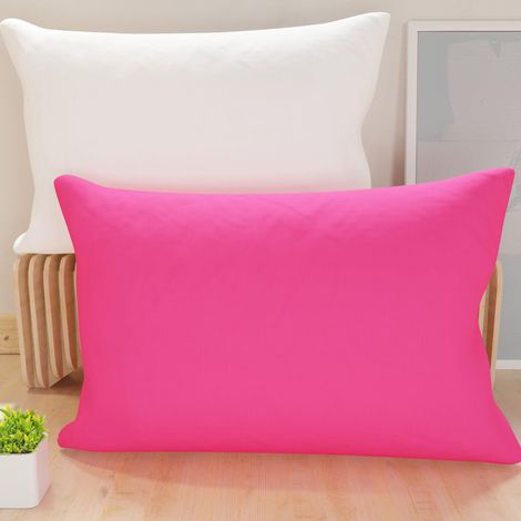 Lot de 2 Taies d'oreiller de Lit 70x40 cm, Housses de Coussin Unies Double Face Fuchsia Blanc, Taie Oreiller 100% Microfibre Hypoallergénique