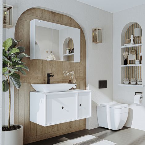 Roomart GUSTO-II-90 Bad-Set 3-tlg 90 cm breit, Weiß