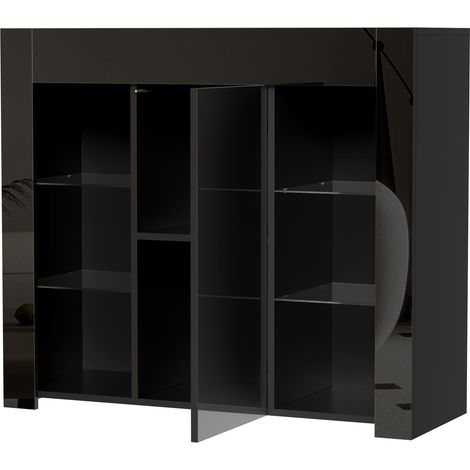 Aparador negro moderno con frente en alto brillo 95 x 35 x 83 cm (1/5)