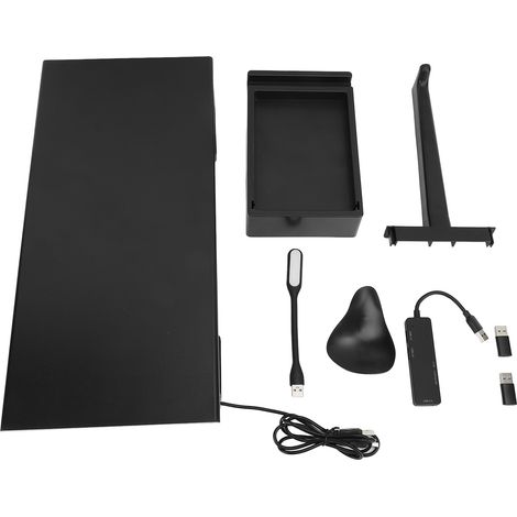Support Écran Réglable avec Tiroir, USB et Crochet Casque, Organisateur de Bureau en ABS pour Moniteur PC, Design Ergonomique (1/5)
