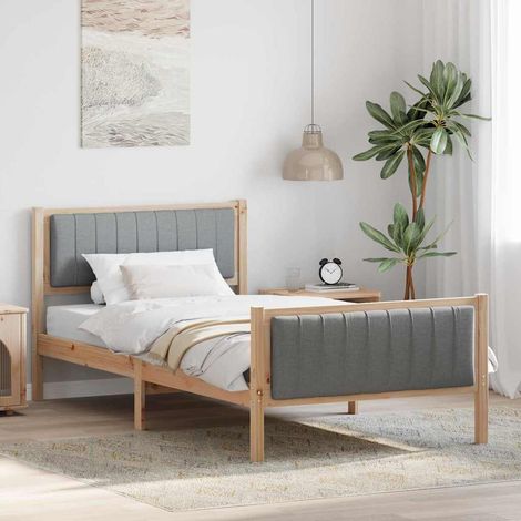 Bettgestell Braun und hellgrau 100 x 200 cm Massivholz Kiefer (1/5)