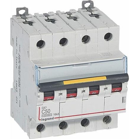 Disjoncteur DX³10000 16kA arrivée haute et départ bas à vis 4P - 400V - 50A - courbe C - 4 modules - LEGRAND