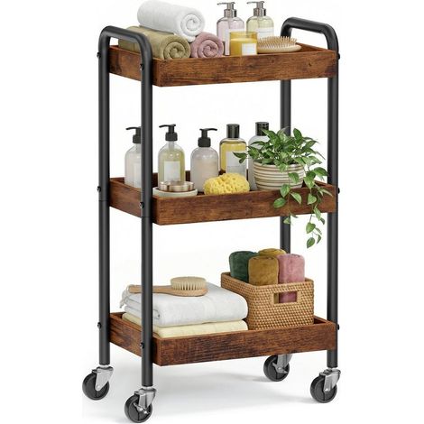 Chariot de rangement à roulettes étagère cuisine 27,5 x 41,3 x 73 cm pratique design rustique en acier marron (1/2)