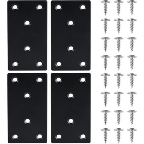 royaluxe-4 Pièces Équerre Fixation Plate Plaques de Réparation en Acier Inoxydable Plaques Perforées avec VisEquerre Métal, 48971.8mmPlaque Acier Noir,pour la Réparation Réparation Connexion Meubles