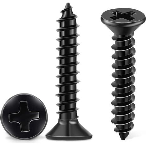 100 pièces vis en acier inoxydable 18-8 A2 tête fraisée cruciforme Ph 4 X 25 Mm vis autotaraudeuses noires, vis à bois bricolage oxyde noir inoxydable M4 (1/5)