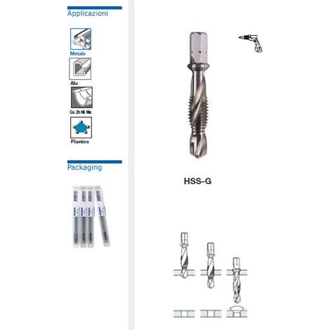 KRINO 10212 PUNTE PUNTA MASCHIO SVASATORE HSS-G ATTACCO ESAGON 1/4" PER ACCIAIO (1/2)