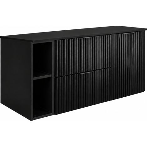 Set di mobili da bagno, 2 cassetti, 1 anta, chiusura ammortizzata, cesto portabiancheria, Nero, maniglie nere, 120 x 46 x 57 cm (1/5)