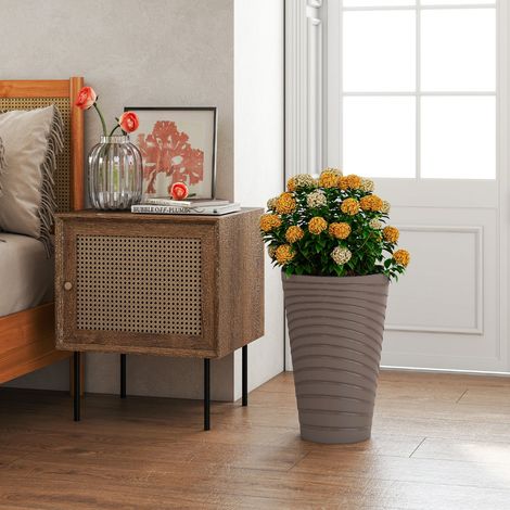 Lot de 2 Pots de Fleurs de 45cm de Hauteur Jardinières Décoratives Modernes avec Seau Intérieur Poignée Trous de Drainage Marron (1/3)