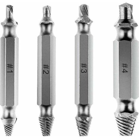 Ensemble de 4 forets extracteurs de vis HSS double face pour vis endommagées-AquaForge (1/3)