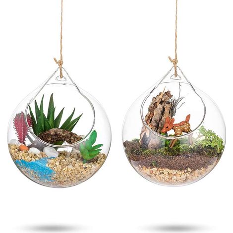 Terrarium en Verre Suspendu 2 Pièces Grande Ouverture Vase Plante Boules 10cm Fleur Vase Pot Boules De Verre Creativesverre la Conception de Bricolage de Jardin de Mariage à la Maison (1/5)