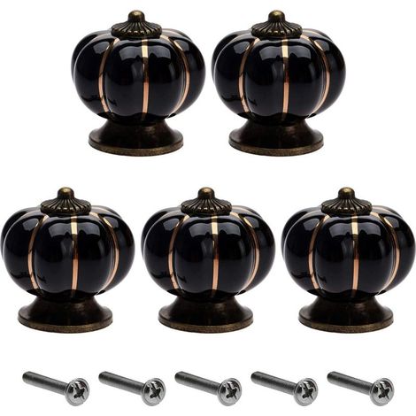 5 Pièces 40mm Boutons Tiroir Vintage Bouton de Meuble Poignée en Céramique Bouton de porte de Placard Bouton Citrouille pour Armoire Buffet Commode Cuisine - Noir (1/5)