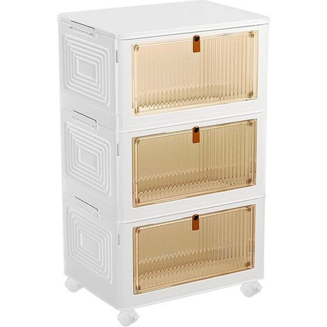 Meuble de rangement à roulettes, bac avec couvercle, bac pliable, boîtes à chaussures, bacs 60x34x102cm blanc (1/5)