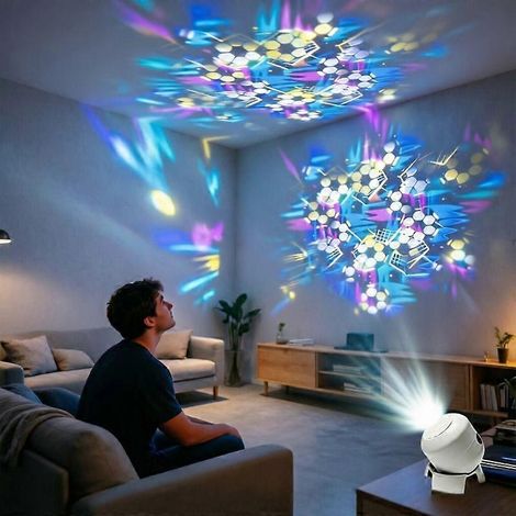 Luz nocturna con proyección de patrón geométrico dinámico, luz inteligente USB giratoria de 360° con coloridos efectos de panal para iluminación de dormitorio, sala de estar y escenario. (1/5)