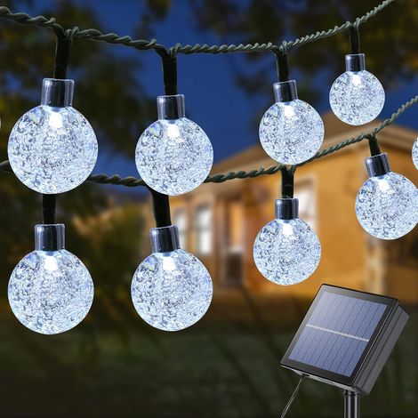Guirlande Lumineuse Solaire Extérieur, 22M 100 LED Cristal Guirlande Solaire 8 Modes Étanche Boules LED Lumière pour Jardin Cour Patio Balcon Fête Mariage Terrasse Décoration, Blanc Froid (1/5)
