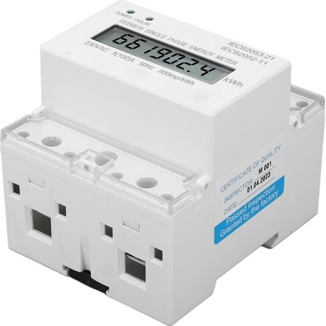 Compteur électrique monophasé sur rail DIN, affichage LCD, mesure kWh, 230V CA 50Hz, 5 (100)A, modèle DDS6619-024, usage domestique. (1/5)