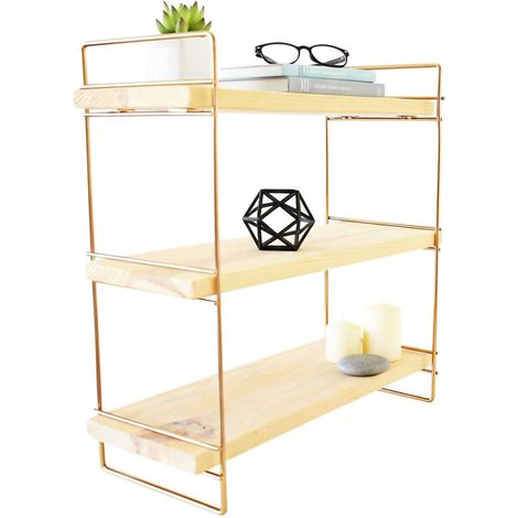 Regal Edouard, 3 Böden, Tragkraft pro Boden 2 kg, Gestellfarbe Braun, 16x40x45 cm, Gold