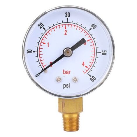 Manomètre 50 mm, cadran 1/8 BSPT, connexion inférieure pour air, eau, huile, gaz (0-60 psi, 0-4 bar) (1/4)