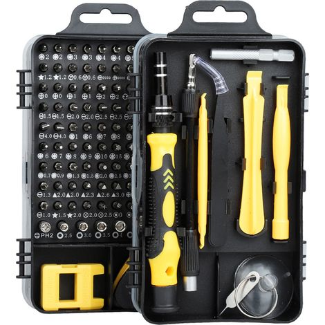 Jeu de tournevis en acier au carbone, outil multifonction de démontage électronique pour réparation de montres et téléphones, couleur jaune. (1/5)