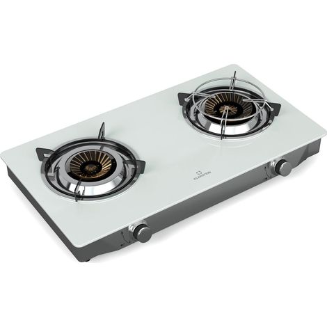 Klarstein Cocina de camping Barzona  2 quemadores  3,4 kW & 4,3 kW  tapa de cristal  acero inoxidable  uso móvil