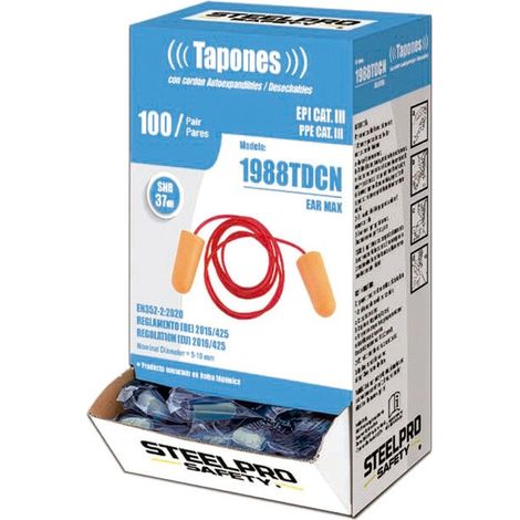 Bouchons d'oreille jetables Ear Max avec cordon, boîte de 100 unités (1/3)