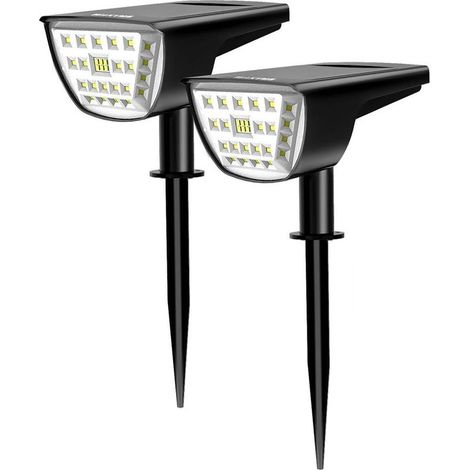 Lot de 2 projecteurs solaires 32 LED avec détecteur de mouvement – Étanchéité IP65 – pour allée, cour, jardin, piscine, terrasse – Blanc (3000 K) (1/4)