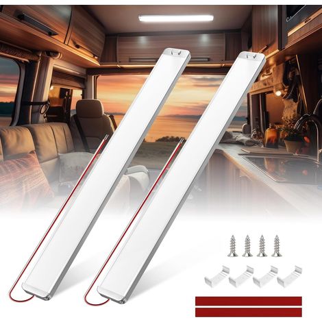Barre LED 12V 10W, 228 LEDs Lampe 12Volt LEDs pour Voiture 1500 Lm 6000K, Reglette LED 12V avec Interrupteur Marche/Arrêt pour Fourgon, Camion, Camping-car, Bateau, Caravane - Lot de 2 (1/5)