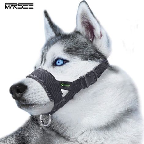 Muselière en Nylon Réglable pour Chiens, Museliere Anti Aboiement Anti-Morsure (L,Noir) (1/4)