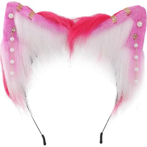 Serre-tête oreilles de chat en peluche avec perles décoratives - Accessoire pour adultes - Rose - Idéal pour les cinéphiles et les diffusions en direct (1/4)