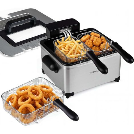 Friteuse numérique en acier inoxydable 5 L avec 3 paniers et 6 programmes pour cuisine familiale et repas frits (1/5)