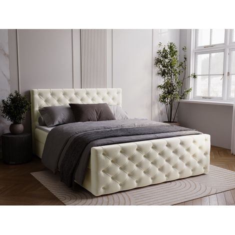 Lit continental Montego avec rangement 140 x 200 double, velours, crème (1/5)