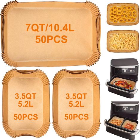 Carta da forno rettangolare per friggitrice ad aria, teglia doppia da 10,4 litri + 5,2 litri, 150 fogli