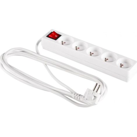 Prolunga con interruttore, 5 prese, 3 m, H05VV-F 3G1, bianca, PM-ZW-5G-30