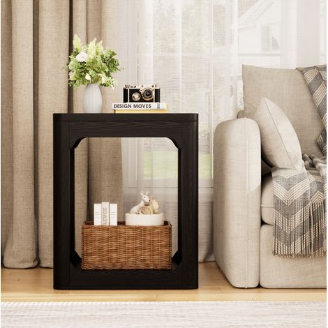 2 mesas auxiliares, tablero de 3 cm, 2 niveles, 50 x 40 x 60 cm, MDF negro DESVIAE (1/5)
