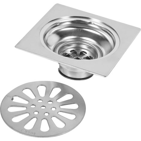 Grille d'évacuation carrée en acier inoxydable épais, anti-odeurs pour sol de salle de bain, siphon de douche, bonde avec clapet (Modèle 3) (1/3)