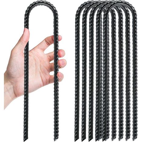 A set of 6 ground pegs for garden structures, 30 cm, U-shaped, suitable for tents and fences. (1/5)