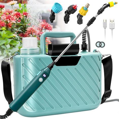 Pulvérisateur électrique 5L avec batterie 5V/2400mAh – 3 buses réglables – Poteau télescopique 22 pouces – Réservoir anti-fuite (1/5)